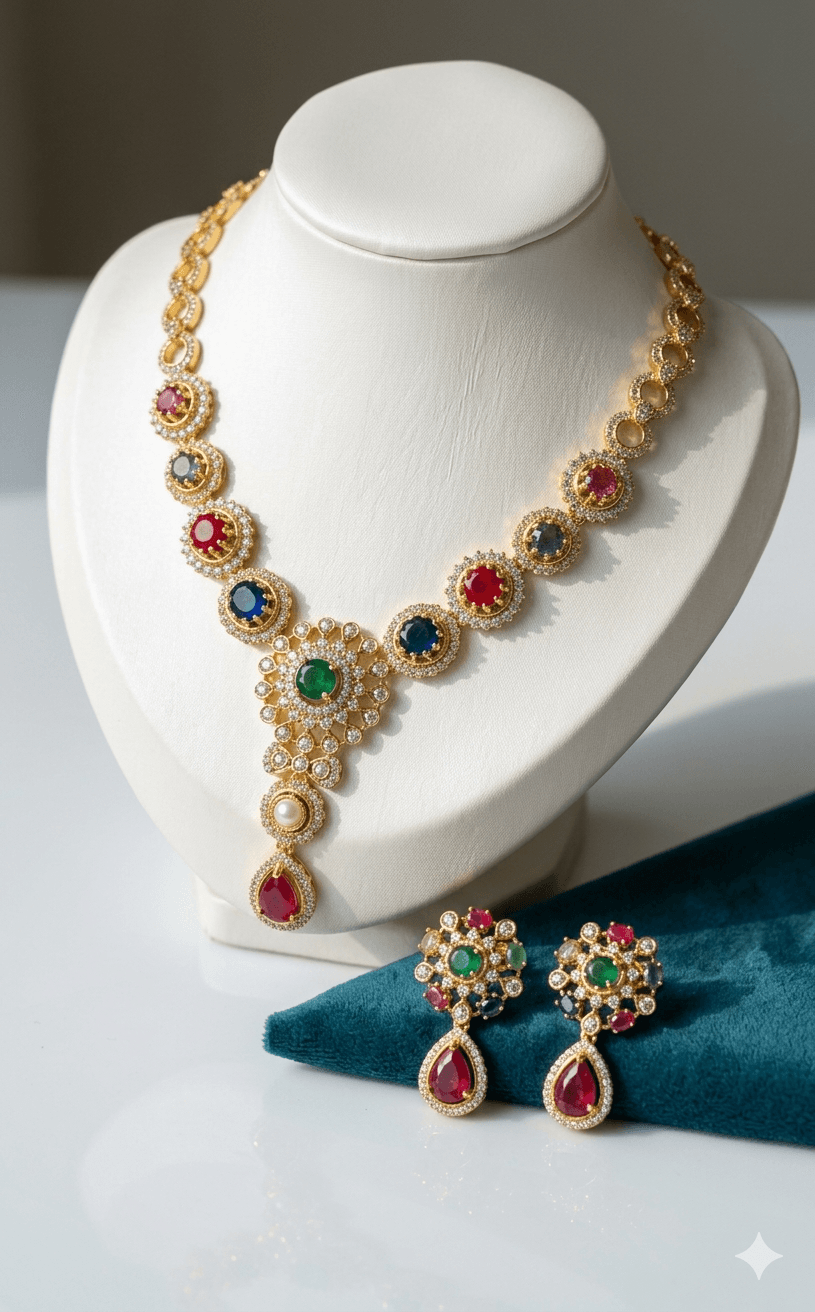 MULTICOLOR STONES NECKLACE SET - Image 1