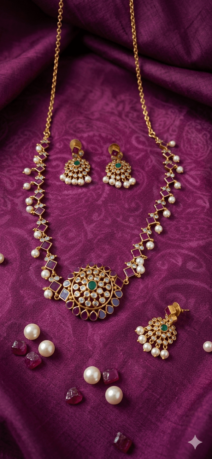AD CZ PEARL NECKLACE SET - Image 1